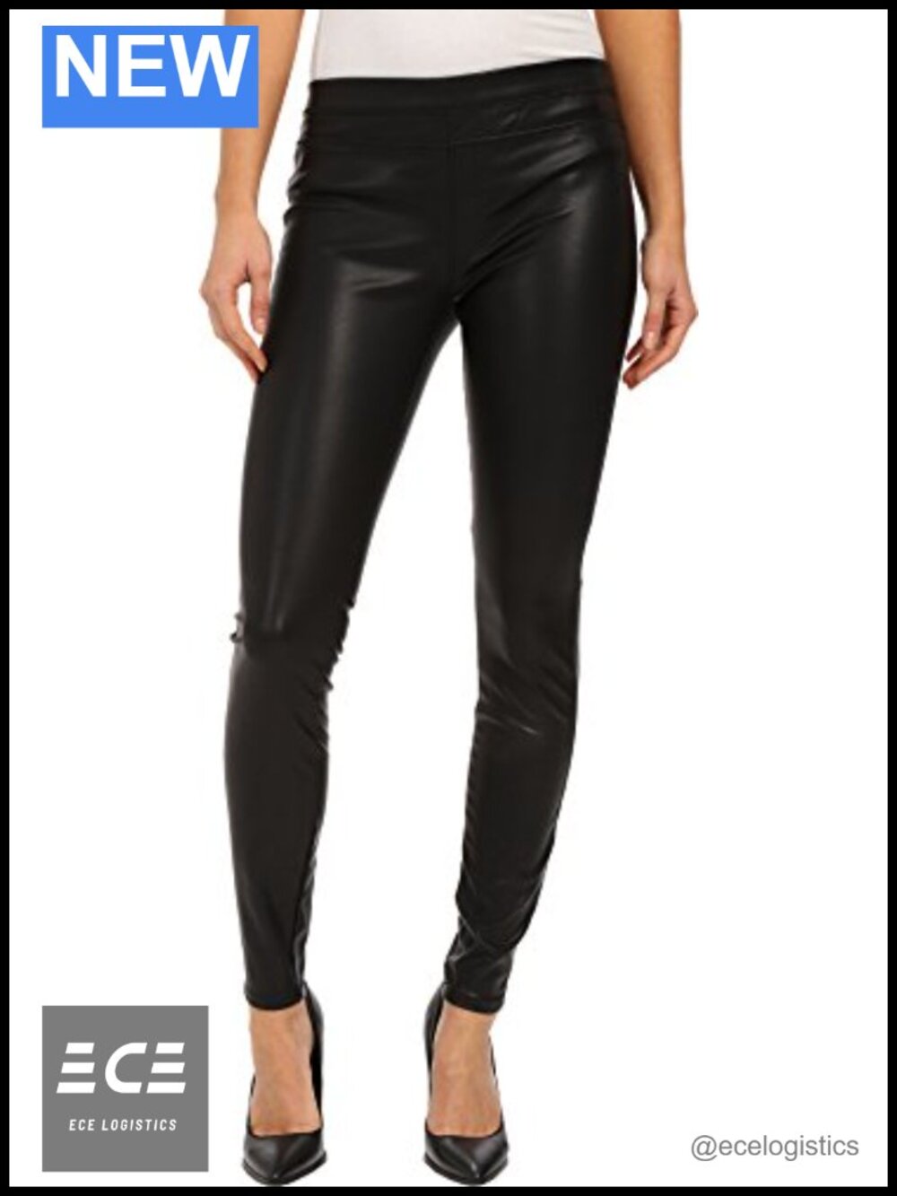 Vegan Leather Leggings High Rise Tummy Control Pull On